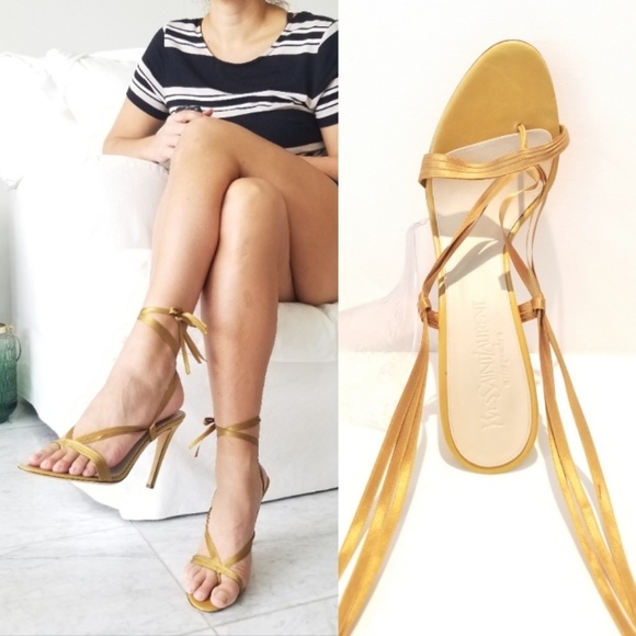 YSL Rive Gauche Ford Strap Stiletto Sandals - Picture 2 of 6